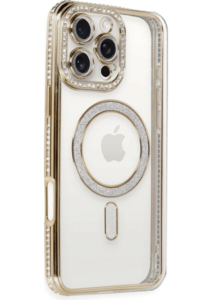 Iphone 16 Pro Kılıf Joke Simli Magneticsafe Kılıf - Gold 13