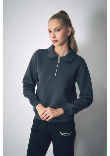 Basic Polo Yaka Cepli Sweatshirt