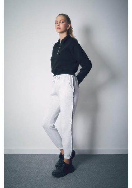 Polo Yaka Yarım Fermuarlı Crop Sweatshirt modelleri