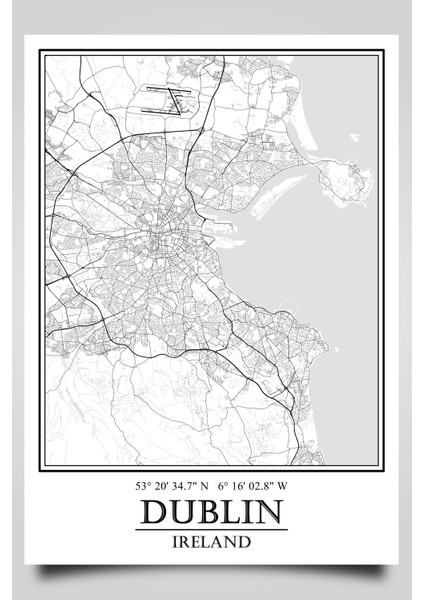 Dublin Şehir Haritası Çerçevesiz Poster-Harita Sanatı, Map Art Design