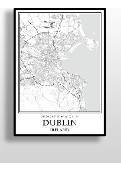 Dublin Şehir Haritası Çerçevesiz Poster-Harita Sanatı, Map Art Design fiyatları