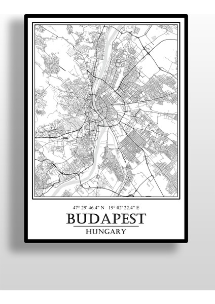 Budapeşte Şehir Haritası Çerçevesiz Poster-Harita Sanatı, Map Art Design fiyatları