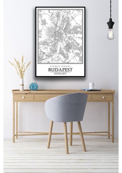 Budapeşte Şehir Haritası Çerçevesiz Poster-Harita Sanatı, Map Art Design modelleri