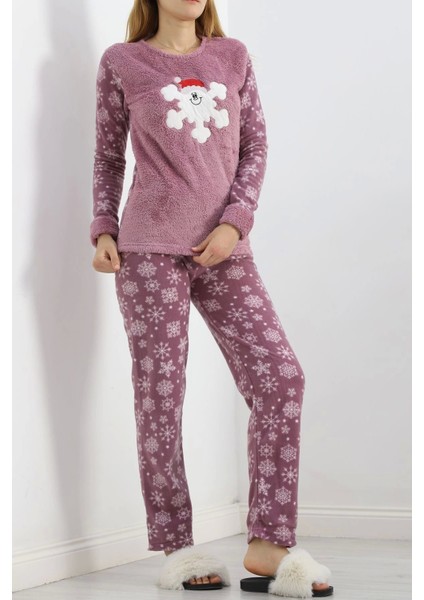 Peluş Polar Pijama Takımı Lilabeyaz - 19178.1050.