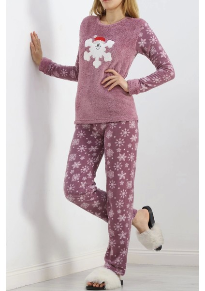 Peluş Polar Pijama Takımı Lilabeyaz - 19178.1050.