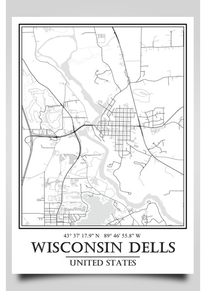 Wisconsin Dells Şehir Haritası Çerçevesiz Poster-Harita Sanatı,