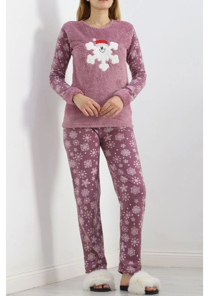 Peluş Polar Pijama Takımı Lilabeyaz - 19178.1050.