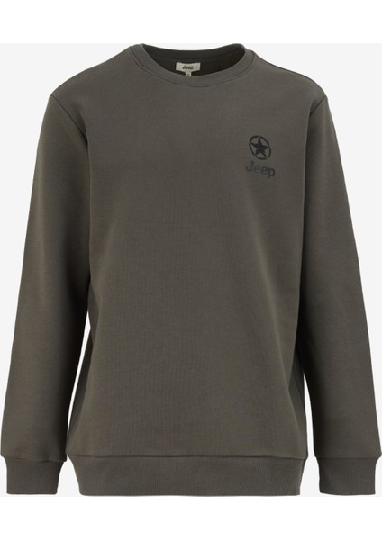 Bisiklet Yaka Baskılı Haki Erkek Sweatshırt J4WM-SWT7220