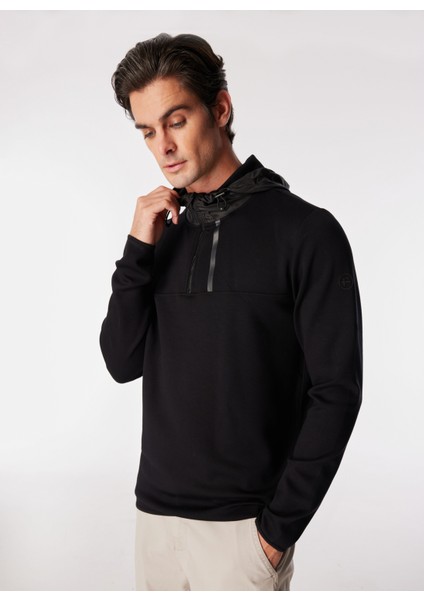 Kapüşon Yaka Baskılı Siyah Erkek Sweatshırt F4WM-SWT 2758