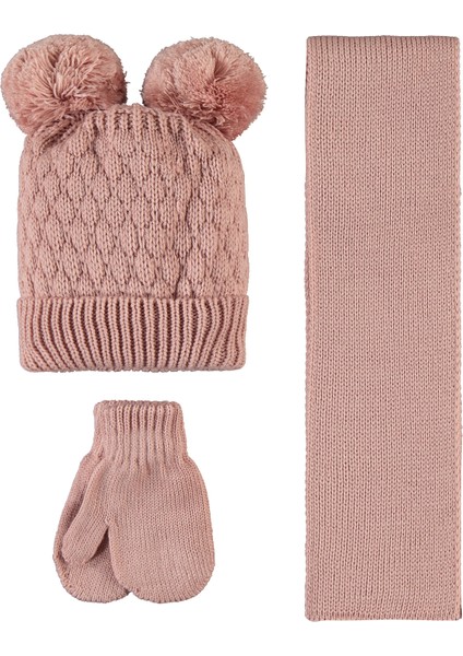 Kız Bebek Atkı Bere Eldiven Set 6-24 Ay Gül