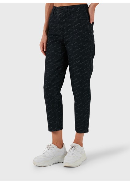 Yüksek Bel Düz Paça Standart Siyah Kadın Denim Pantolon 6DYJ51