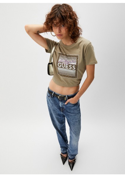 Bisiklet Yaka Desenli Haki Kadın T-Shirt Ss Cn Boxy Logo Tee - Mıd Organıc S fiyatları