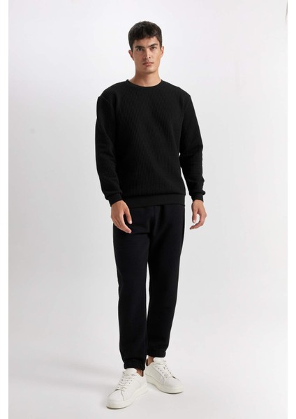 Siyah Regular Fit Bisiklet Yaka Jakarlı Sweatshirt D5392AX24AU