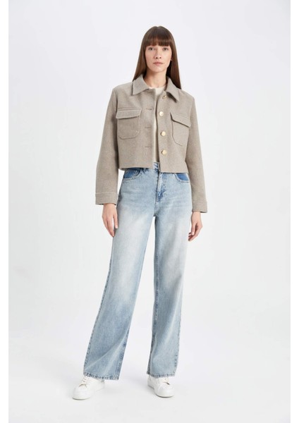 Kısa Kaşe Mont Regular Fit Polo Yaka Düğmeli Cepli Yünlü C9644AX24WN fiyatları