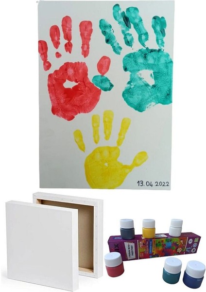 Bebek El Ayak İzi Baskı Seti Hobi Tuvali 25x35 cm 1 Adet Renkli Parmak Boyası Seti