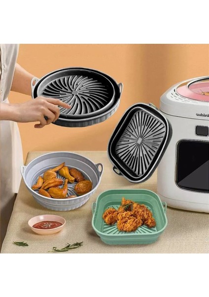 Katlanabilir Silikon Yanmaz - Yıkanabilir Kare Airfryer Kalıbı 21 cm