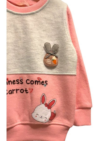 Bisiklet Yaka Kız Bebek Tavşan Figürlü Swearshirt / Eşofman Takımı fırsatları