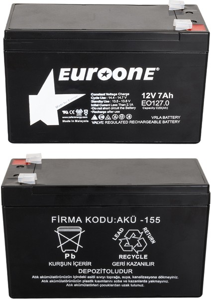 Euroone EO127.0 12 Volt - 7 Amper Akü (150 x 65 x 90 Mm) (4434)