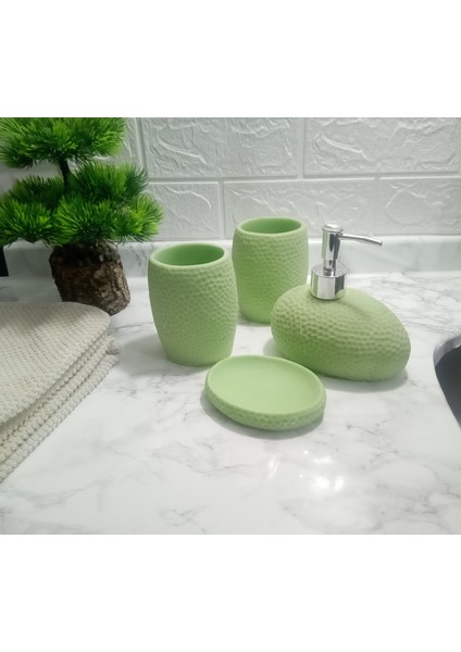 Yeşil Petek Desenli 4 Lü Banyo Aksesuarı fiyatları
