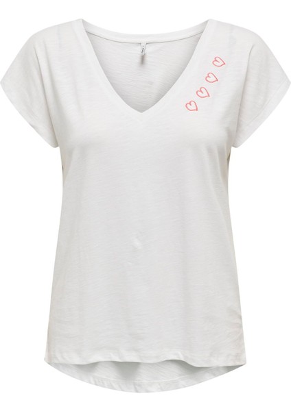 Kadın V-Yaka Işlemeli T-Shirt - 15320529 modelleri