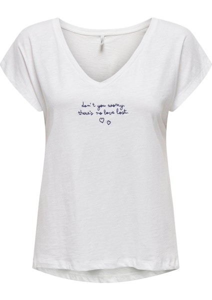 Kadın V-Yaka Işlemeli T-Shirt - 15320529 indirimleri