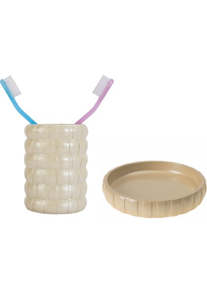 2'li Banyo Seti Krem Örgü Poliresin Model