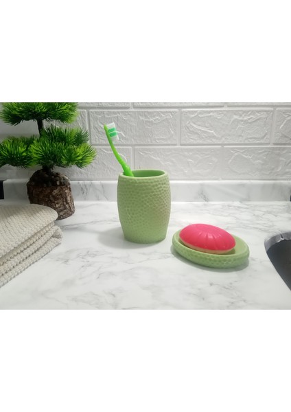2'li Banyo Seti Yeşil Petek Model Poliresin