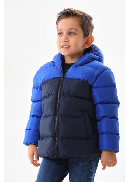 Erkek Çocuk Dolumlu Iç Polarlı Kapüşonlu Kışlık Şişme Çocuk Mont Kaban