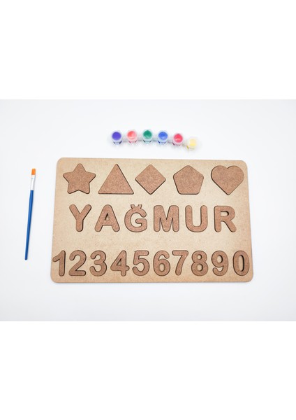 Isme Özel Ahşap Boyanabilir Puzzle Sayılar ve Şekiller