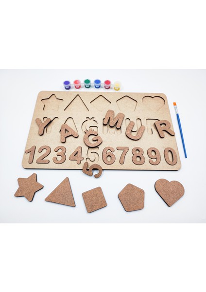 Isme Özel Ahşap Boyanabilir Puzzle Sayılar ve Şekiller