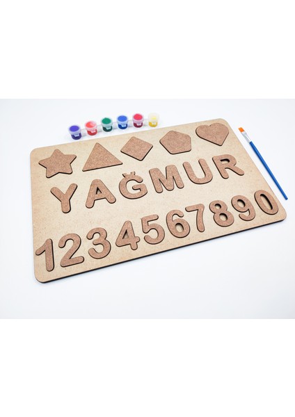 Isme Özel Ahşap Boyanabilir Puzzle Sayılar ve Şekiller