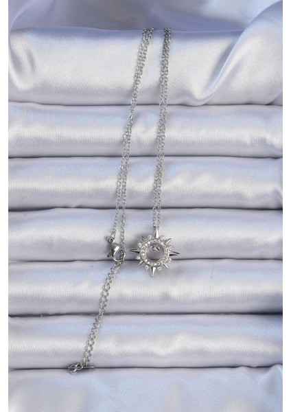 316L Çelik Zincir Gümüş Renk Zirkon Taşlı Parlayan Yıldız Kolye fiyatları