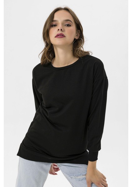 Kadın Bisiklet Yaka Yırtmaç Detaylı Sweatshirt 245048 -