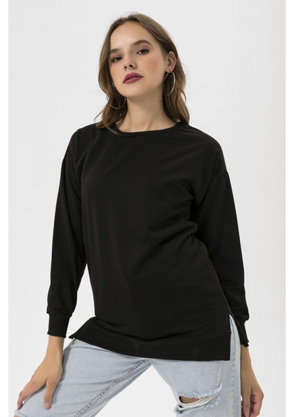 Kadın Bisiklet Yaka Yırtmaç Detaylı Sweatshirt 245048 - fiyatları