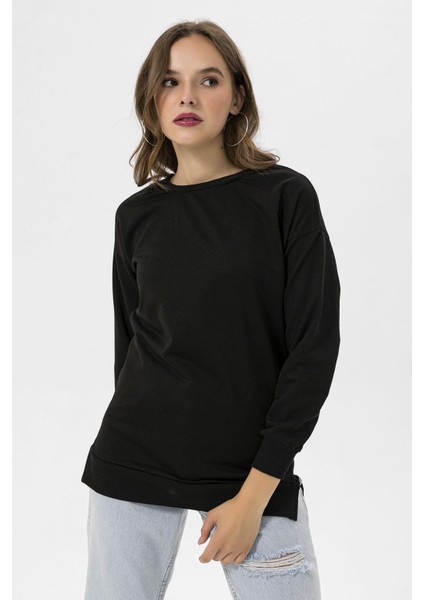 Kadın Bisiklet Yaka Yırtmaç Detaylı Sweatshirt 245048 - modelleri
