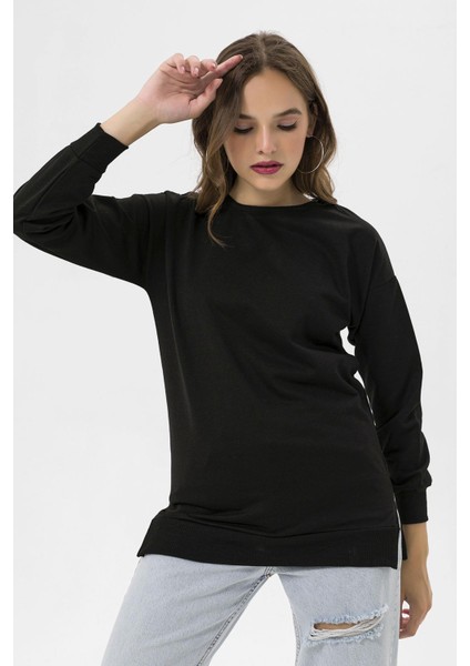 Kadın Bisiklet Yaka Yırtmaç Detaylı Sweatshirt 245048 - fırsatları