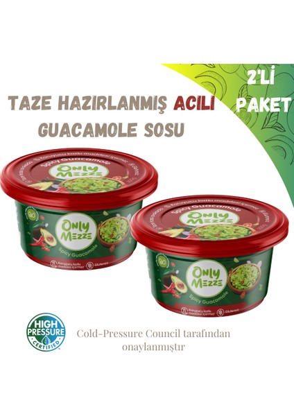 Avokado Acılı Guacamole Sosu Soğuk Sıkım 2 Kap 400gr