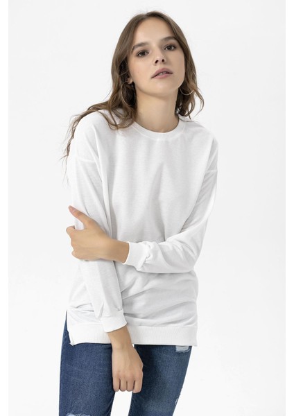 Kadın Bisiklet Yaka Yırtmaç Detaylı Sweatshirt 245048 -