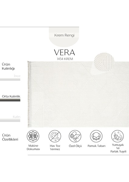 Vera 1454 Krem Yumuşak Dokulu Halı Kilim Salon Koridor Kesme Yolluk Dokuma Makine Halısı