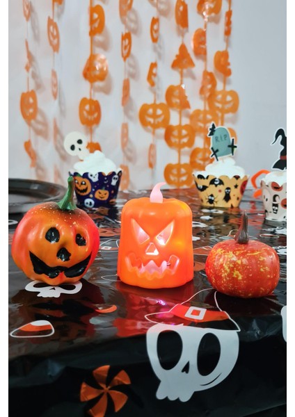 Halloween 3 Lü Bal Kabağı Süs Seti Işıklı Balkabağı Mum Gülen Balkabağı Figür ve Küçük Balkabağı Figür fiyatları
