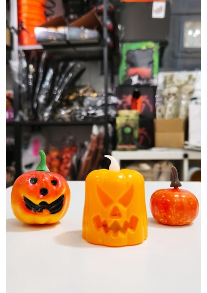 Halloween 3 Lü Bal Kabağı Süs Seti Işıklı Balkabağı Mum Gülen Balkabağı Figür ve Küçük Balkabağı Figür fırsatları