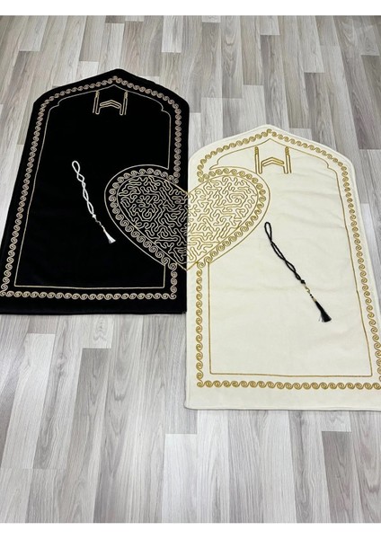 Kalpli Seccade Eşli Çift Seccade Gelin Damat Bohçası Hediyelik Çeyizlik Sırma Işlemeli Seccade