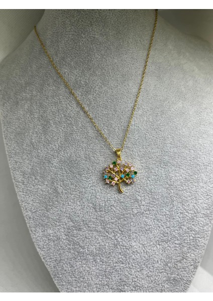 Çelik Renkli Hayat Ağacı Model Taşlı Gold Zincir Kararmaz Çelik Kolye fırsatları