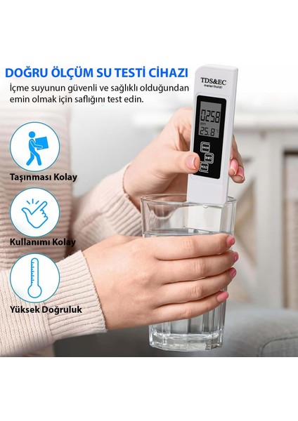 3in1 Dijital Tds Su Kalitesi Ph Değeri Sıcaklık Ölçüm Cihazı