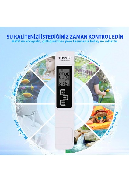 3in1 Dijital Tds Su Kalitesi Ph Değeri Sıcaklık Ölçüm Cihazı