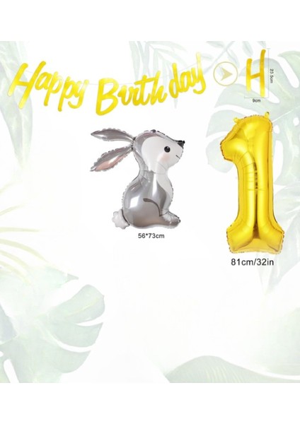 Sevimli Tavşan Folyo Balonlu Gold Yaş Balonlu Doğum Günü Parti Seti Süsü modelleri