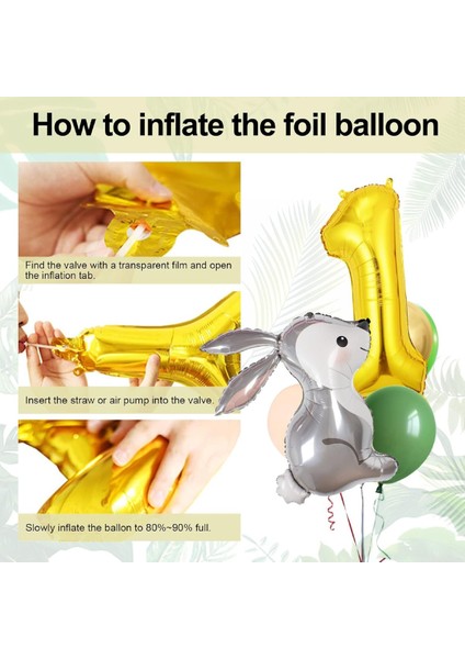 Sevimli Tavşan Folyo Balonlu Gold Yaş Balonlu Doğum Günü Parti Seti Süsü indirimleri