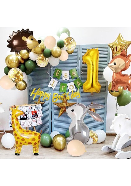 Sevimli Tavşan Folyo Balonlu Gold Yaş Balonlu Doğum Günü Parti Seti Süsü