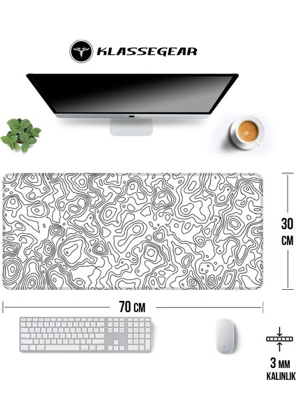 Klassegear Pro 70X30 cm Xl Gaming Oyuncu Mouse Pad Mousepad White Map Lines