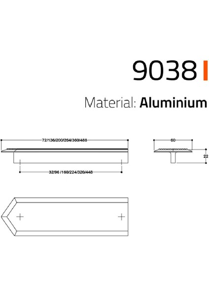 9038 Line-Çizgili Kulp Altın Renk Tek Adet 224 mm